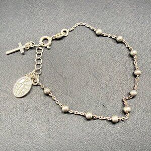 LIRM Italy 925 Sterling Silver Rosary Bead Bracelet With Cross & Virgin Mary Cha